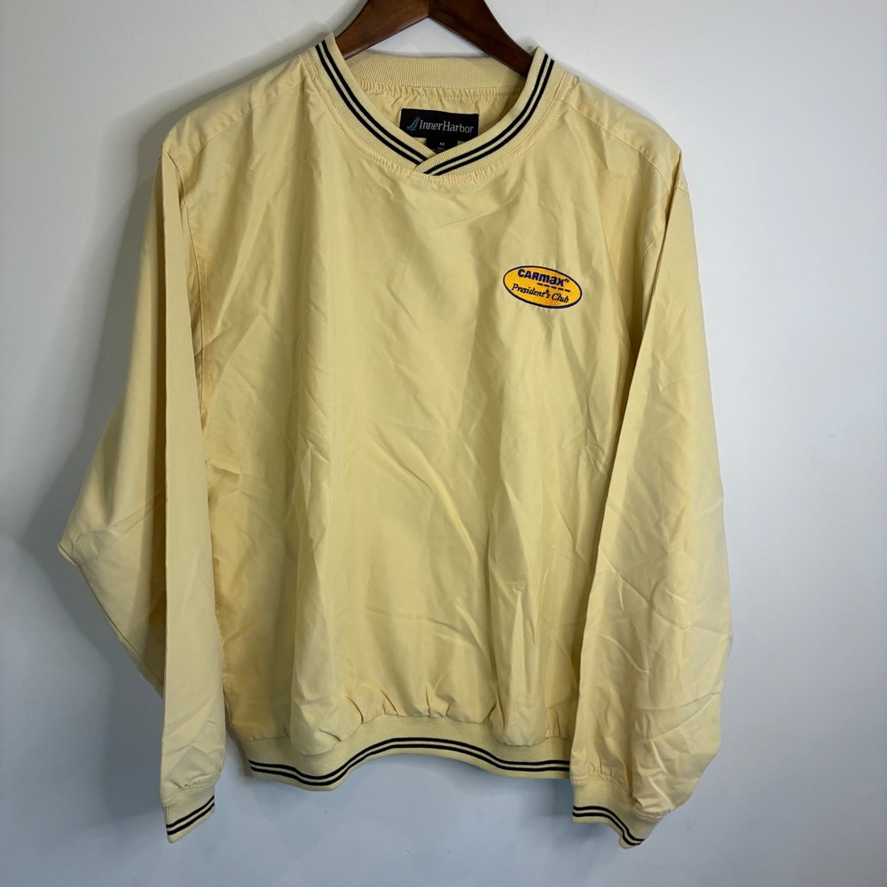 Inner Harbor Mens Medium Yellow Full Zip Windbreaker Jacket Striped Trim Ribbed